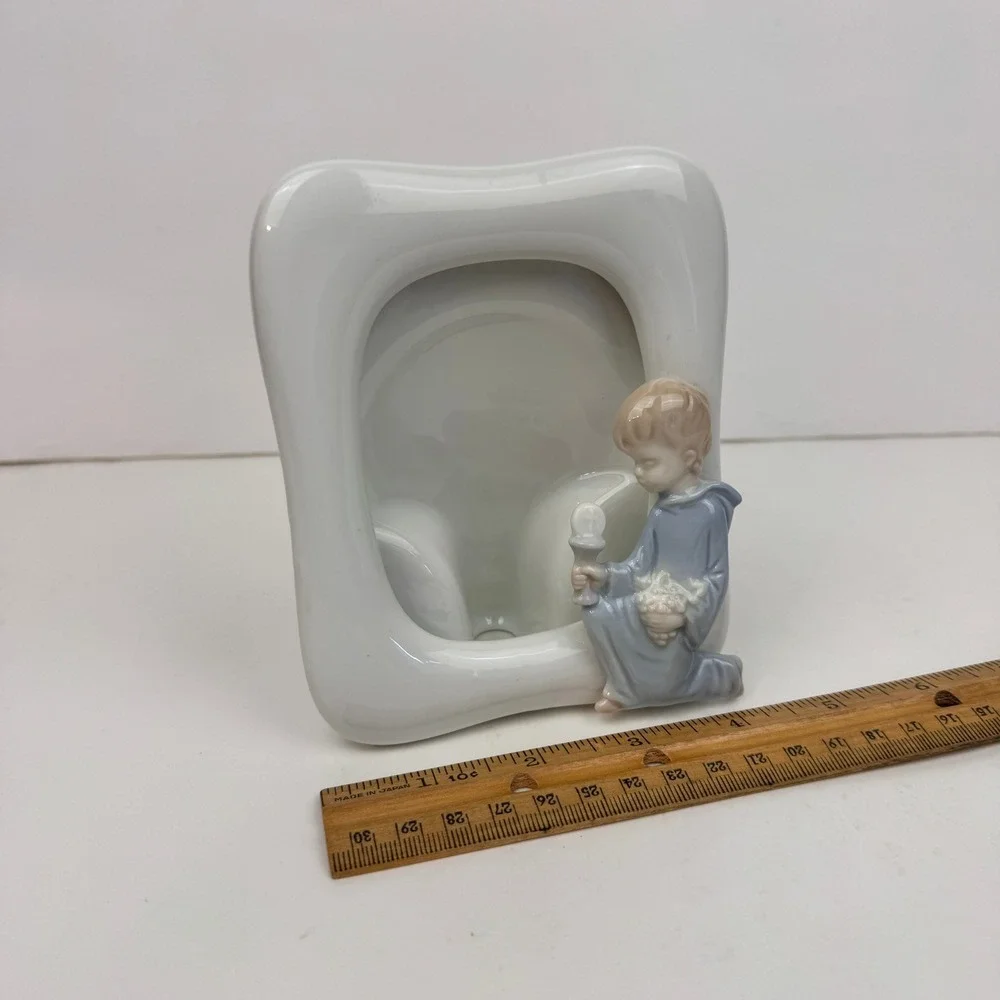 Vtg Porcelain Ceramic First Holy Communion Tabletop Picture Frame Caucasian Boy